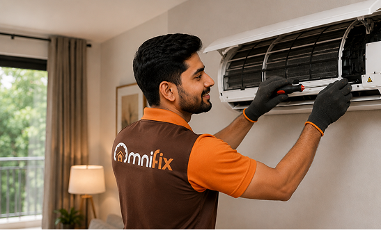 Technician servicing an air conditioner