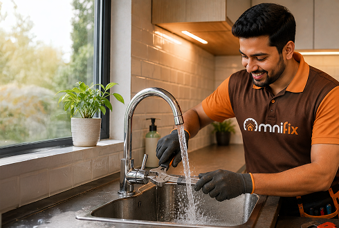 Plumber repairing a kitchen sink