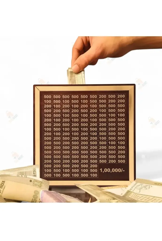 Wooden Piggy Bank - Save 1 Lakh