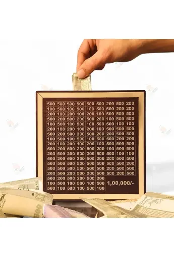 Wooden Piggy Bank - Save 1 Lakh